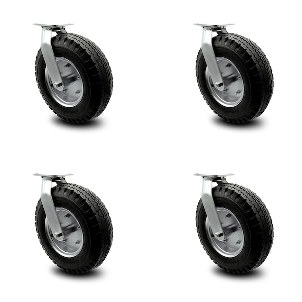 Service Caster 12 Inch Black Pneumatic Wheel Swivel Casters with Bolt Swivel Locks Set SCC SCC-100S3506-PNB-BSL-4 - main